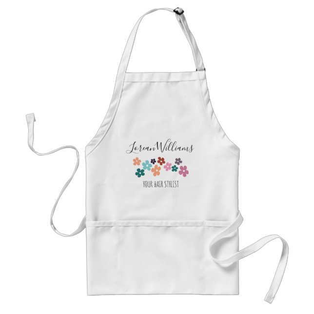Cute Pastel Floral Hair Stylist Flower Custom Name Standard Apron (Front)