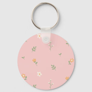 Cute Pastel Floral Pattern on Pink Background Keychain