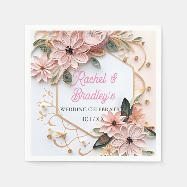 Cute Pastel Floral Wedding Frame Paper Quilling Napkin (Front)