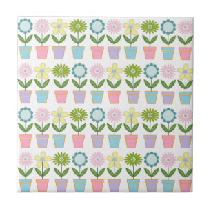 Cute Pastel Flower Pots Pattern Tile