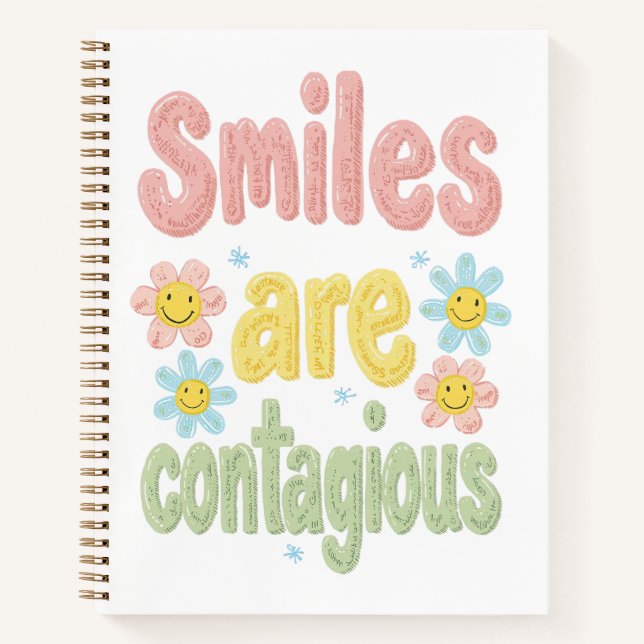 Cute Pastel Flower Smiles Are Contagious Notebook (Front)