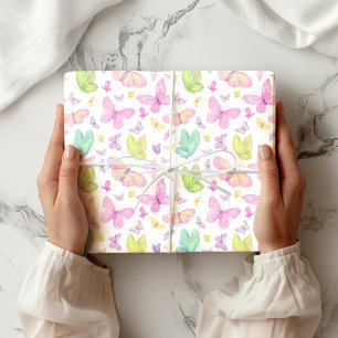 Cute Pastel Flying Butterflies Wrapping Paper