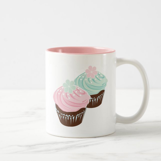 Cute Pastel Frosted Cupcakes Two-Tone Coffee Mug (Right)