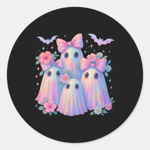 Cute Pastel Ghost Boo Crew Floral Matching Hallowe Classic Round Sticker