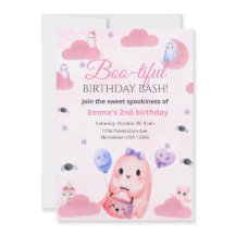 Cute Pastel Ghost Halloween Birthday Invitation
