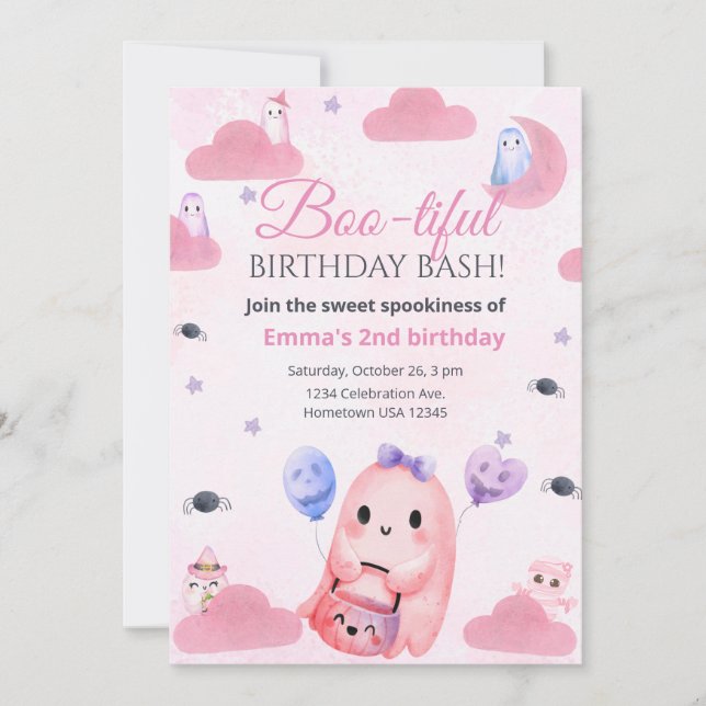Cute Pastel Ghost Halloween Invitation d'anniversa (Devant)