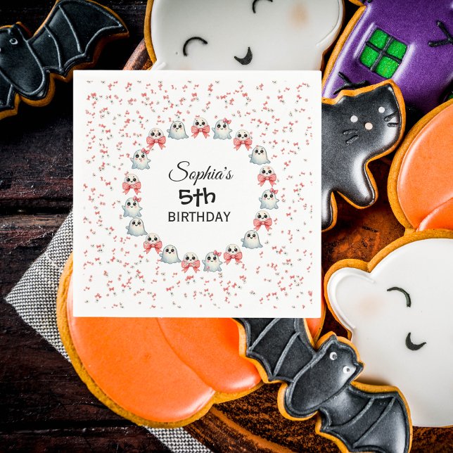 Cute Pastel Ghost Theme Customized Text Birthday  Napkin (Creator Uploaded)