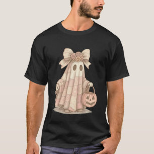 Cute Pastel Ghost with Coquette Bow Pumpkin Bucket T-Shirt