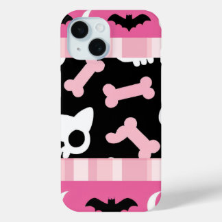Cute Pastel Goth Halloween Cat & Bat  iPhone 15 Case