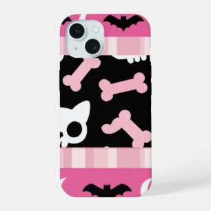 Cute Pastel Goth Halloween Cat & Bat iPhone 15 Case