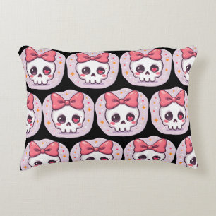 Cute Pastel Goth Skull with Bow Accent Pillow