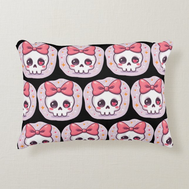 Cute Pastel Goth Skull with Bow Accent Pillow (Front)