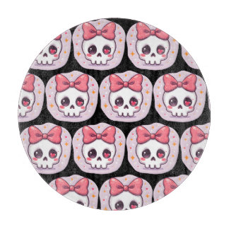 Cute Pastel Goth Skull with Bow Cutting Board