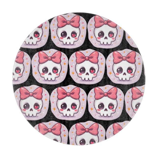 Cute Pastel Goth Skull with Bow Cutting Board (Front)