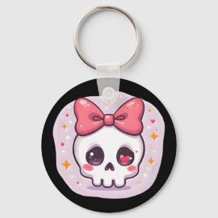 Cute Pastel Goth Skull with Bow Keychain