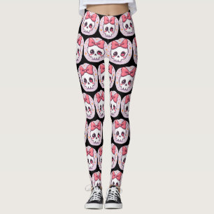 Cute Pastel Goth Skull with Bow Leggings