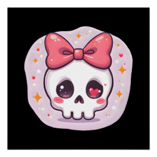 Cute Pastel Goth Skull with Bow Poster