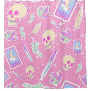 Cute Pastel Goth Witchy Pattern with Skulls, Cryst