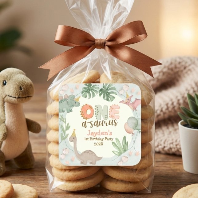 Cute Pastel Green Dinosaur One A Saurus Birthday  Square Sticker (Creator Uploaded)