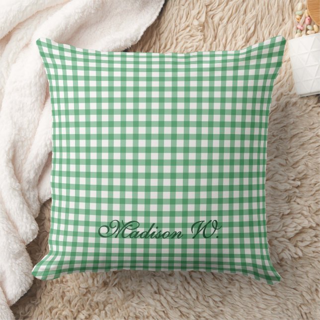 Cute Pastel Green Gingham Pattern Throw Pillow (Blanket)