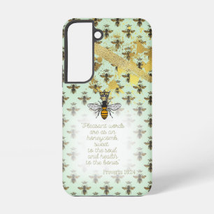 Cute Pastel Green Gold Bee Grid Bible Queen Bee  Samsung Galaxy Case