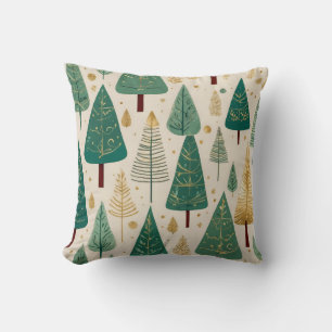 Cute Pastel Green Gold Christmas Tree Pattern  Throw Pillow