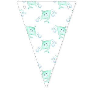Cute Pastel Green Kids Watercolour Shark Bunting Flags