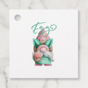 Cute Pastel Green Pink Easter Gnome with Egg Activ Favour Tags