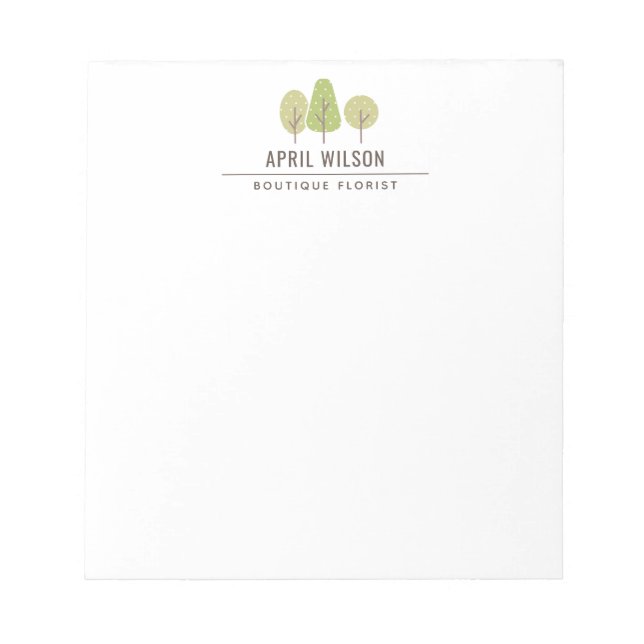 CUTE  PASTEL GREEN TREE TRIO LANDSCAPING SERVICE NOTEPAD (Front)