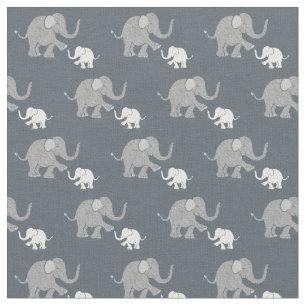 Cute Pastel Grey and White Baby Elephants Pattern Fabric
