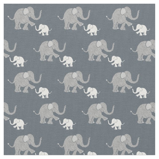 Cute Pastel Grey and White Baby Elephants Pattern Fabric (Close Up)