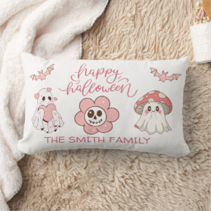 Cute Pastel Halloween Ghost Pink Lumbar Pillow
