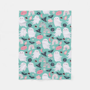 Cute Pastel Halloween Ghosts Pattern Fleece Blanket