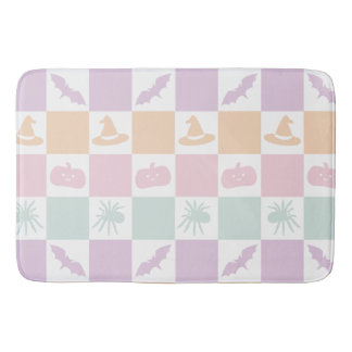 Cute Pastel Halloween Graphics & Chequerboard  Bath Mat