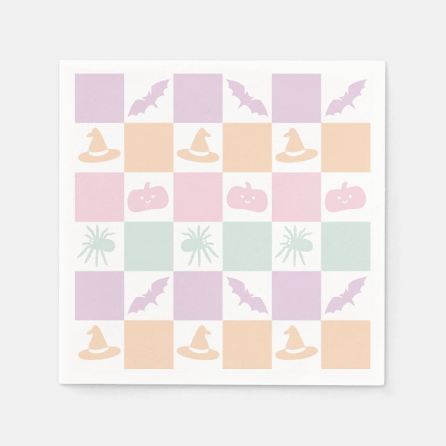 Cute Pastel Halloween Graphics & Chequerboard  Napkin (Front)