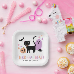 Cute Pastel Halloween Trick or Treat  Paper Plate