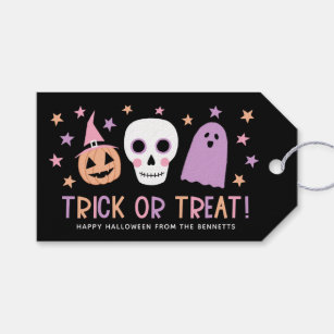 Cute Pastel Halloween Trick or Treat White Skull  Gift Tags