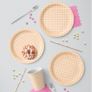 Cute Pastel Hand Drawn Grid Sunshine Yellow Paper Plate