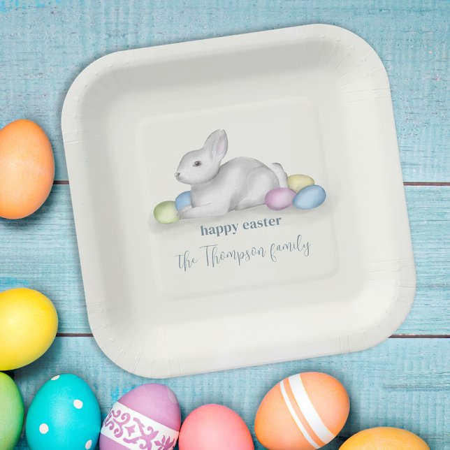 Cute Pastel Happy Easter Bunny Simple Classic Paper Plate (Creator Uploaded)