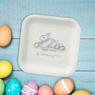 Cute Pastel Happy Easter Bunny Simple Classic Paper Plate