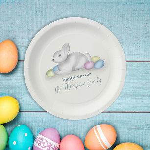 Cute Pastel Happy Easter Bunny Simple Classic Paper Plate