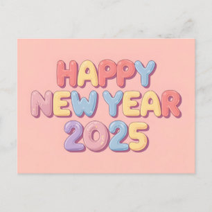 Cute Pastel Happy New Year 2025 Holiday Postcard