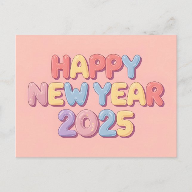 Cute Pastel Happy New Year 2025 Holiday Postcard (Front)