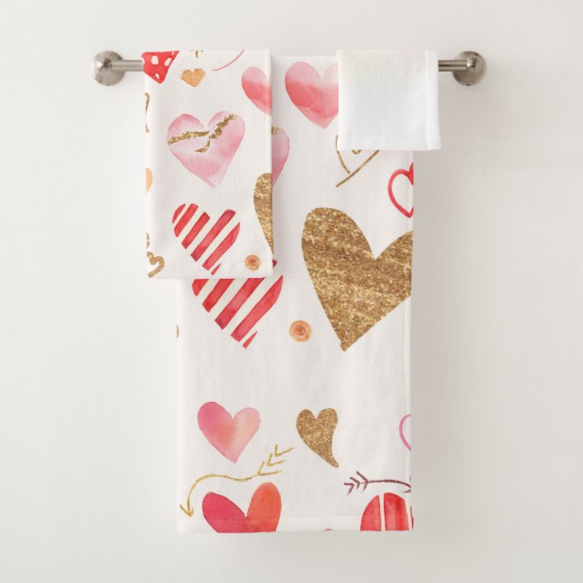 Cute Pastel heart Pattern Bath Towel Set (Insitu)