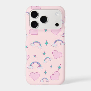 Cute Pastel Hearts & Rainbow Pattern Kawaii Pink