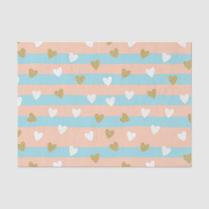 Cute Pastel Hearts Stripe with Shimmering Gold Tissue Paper