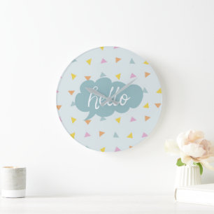 Cute Pastel Hello Large Clock