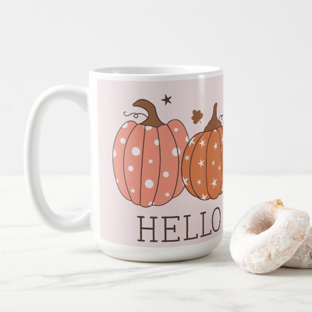 Cute Pastel Hello Pumpkin  Coffee Mug (With Donut)