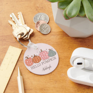 Cute Pastel Hello Pumpkin Personalized Keychain