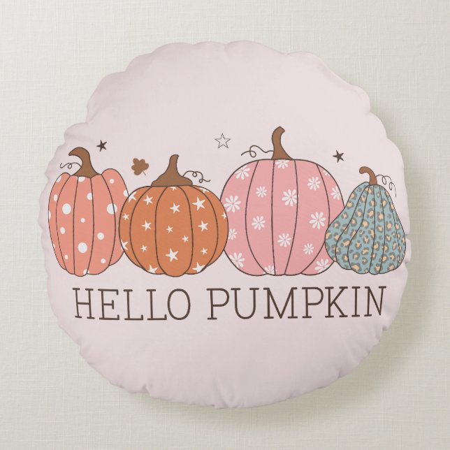 Cute Pastel Hello Pumpkin  Round Pillow (Front)